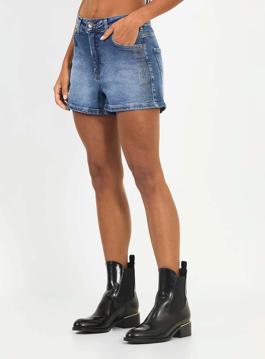 Short Jeans Slim Com Aplicação Índigo 3