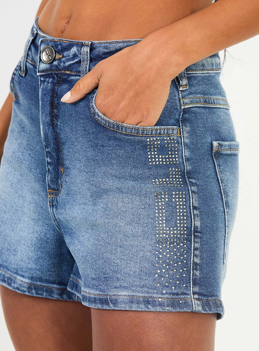 Short Jeans Slim Com Aplicação Índigo 5