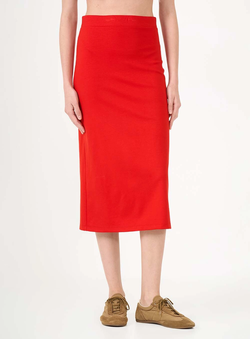 Saia Midi Slim De Cós Médio Com Fenda Vermelho 3