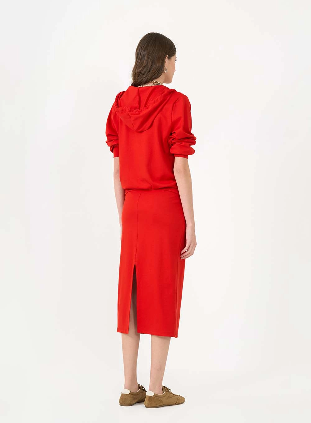 Saia Midi Slim De Cós Médio Com Fenda Vermelho 2