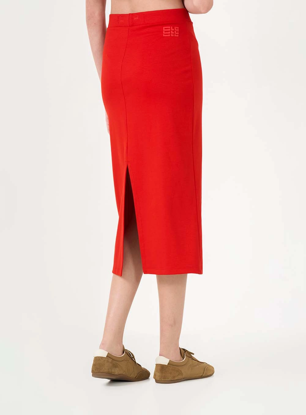 Saia Midi Slim De Cós Médio Com Fenda Vermelho 4