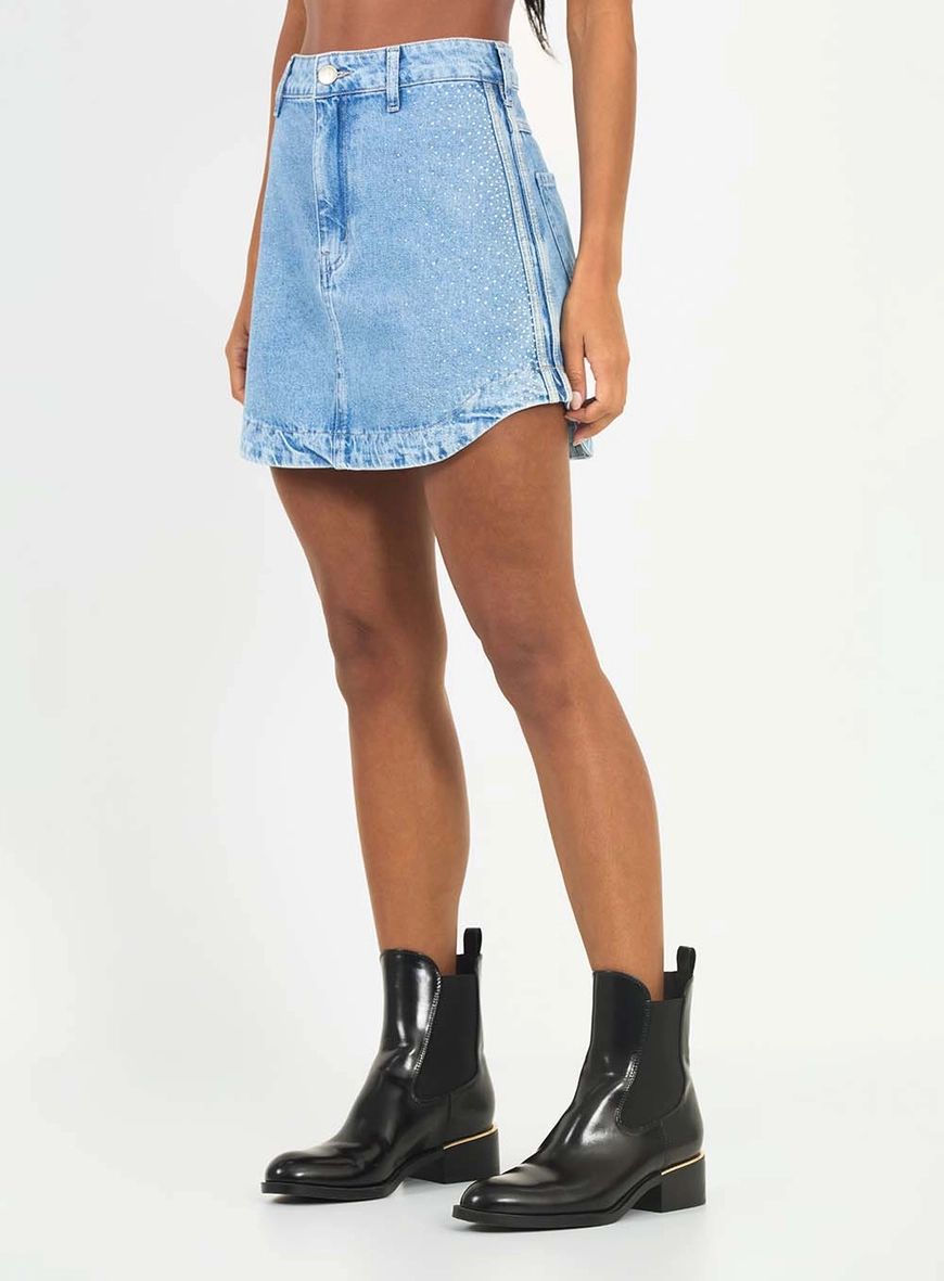 Saia Jeans Com Aplicação Índigo 3
