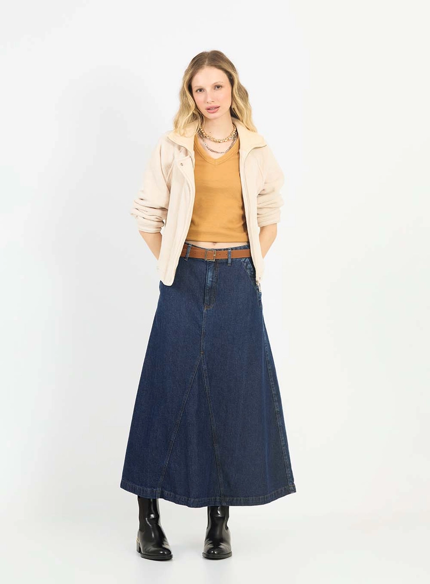 Saia Jeans Com Cinto Índigo 1