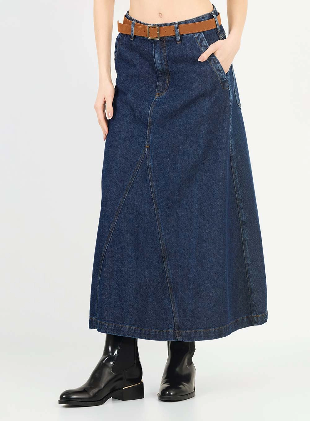 Saia Jeans Com Cinto Índigo 3