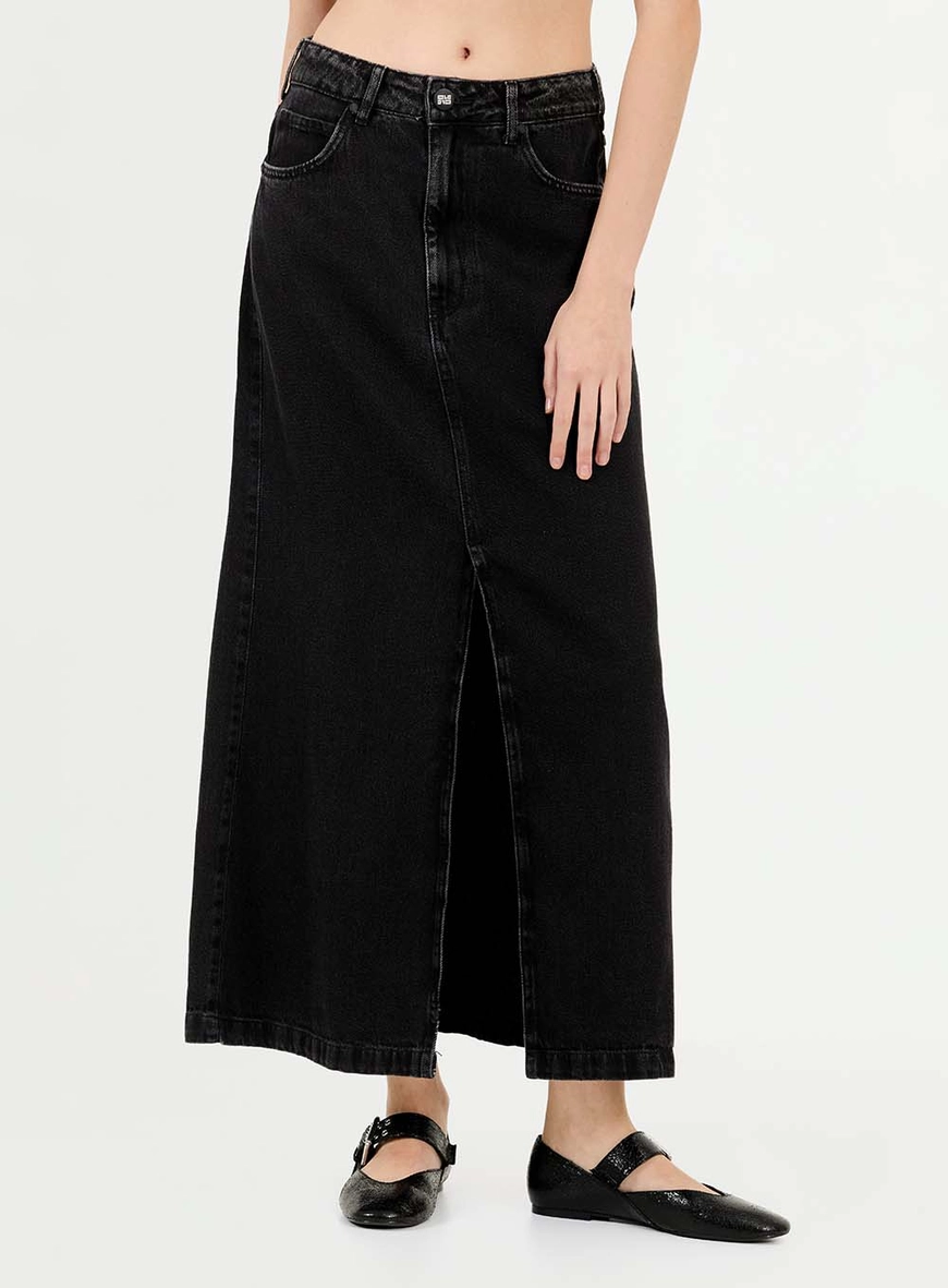 Saia Jeans Flare Indigo Preto 3