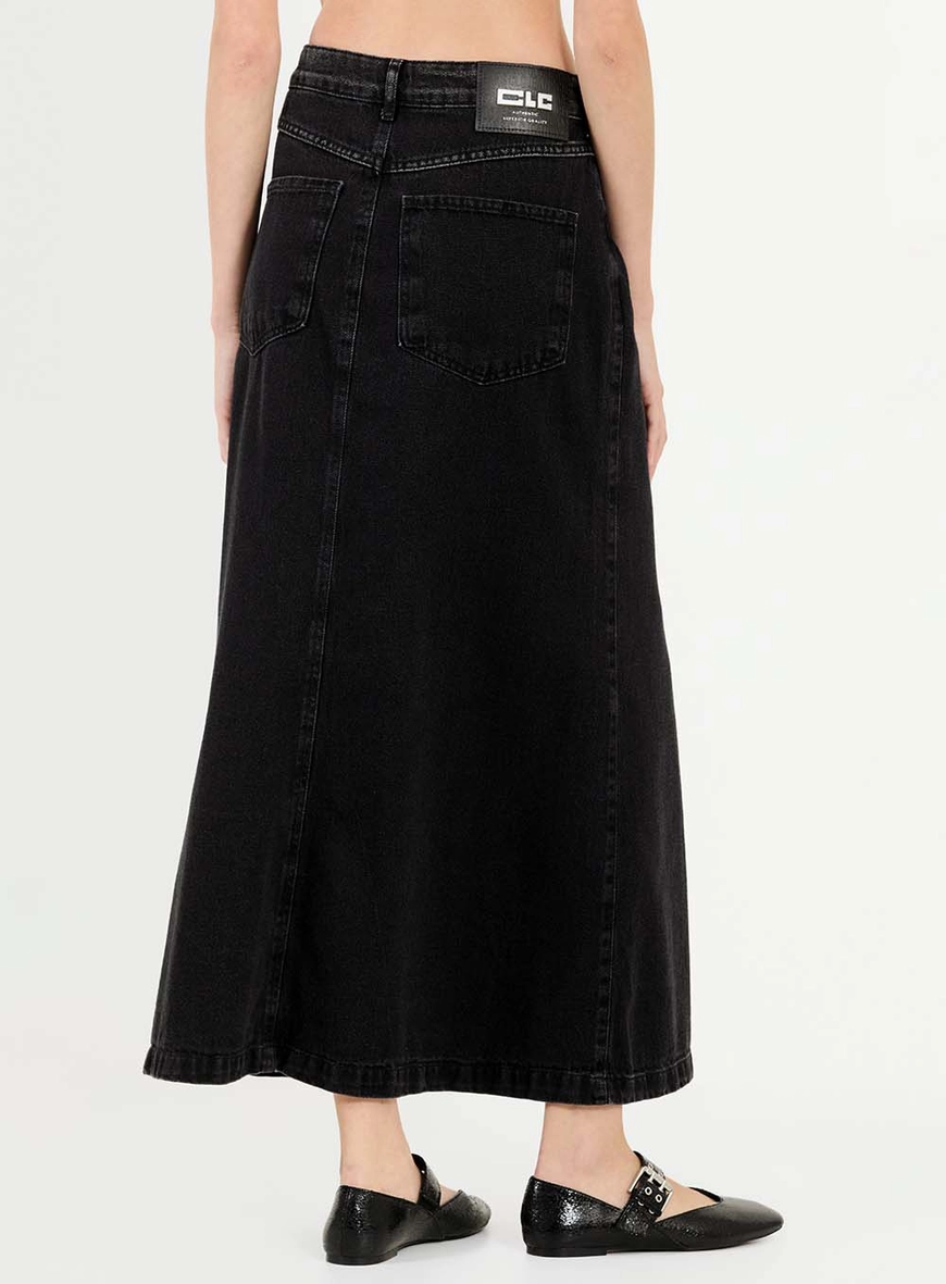 Saia Jeans Flare Indigo Preto 4
