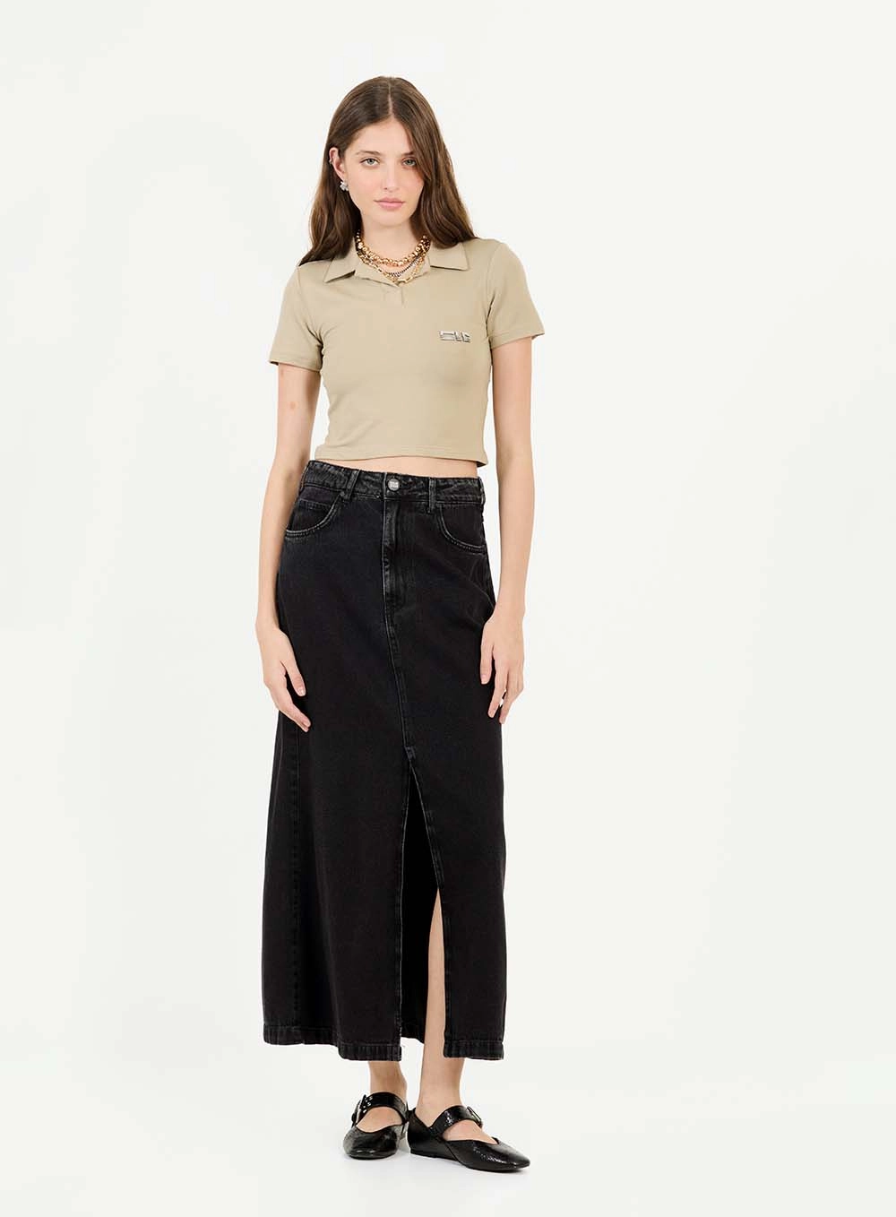 Polo Slim Encurtada Com Detalhe Bege 3