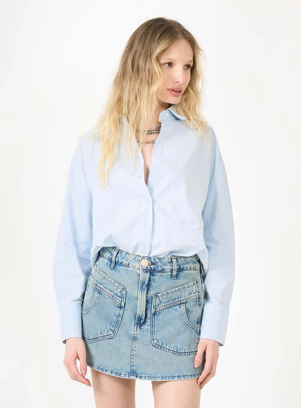 Camisa Oversized De Manga Longa Azul 1