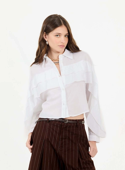 Camisa Feminina Comfort Com Babados