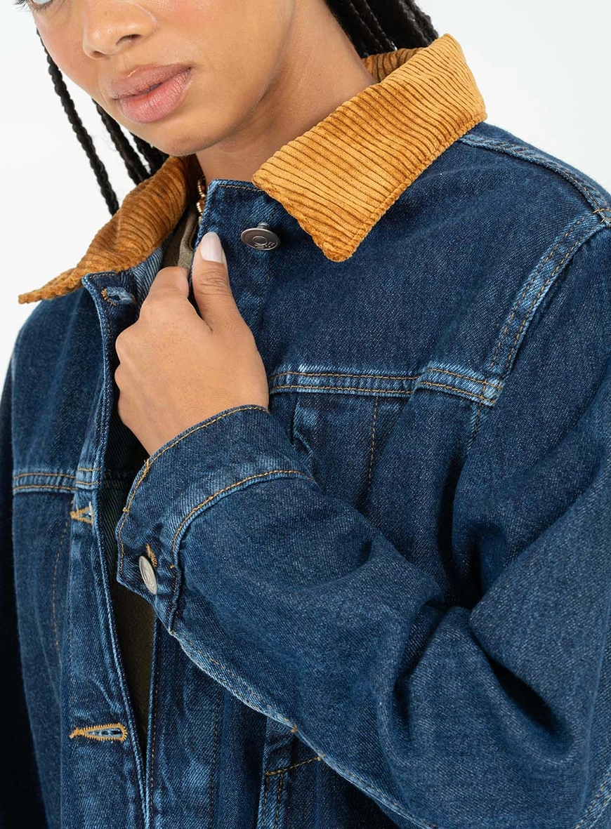 Jaqueta Jeans Slim Regular Com Gola Veludo Índigo 3