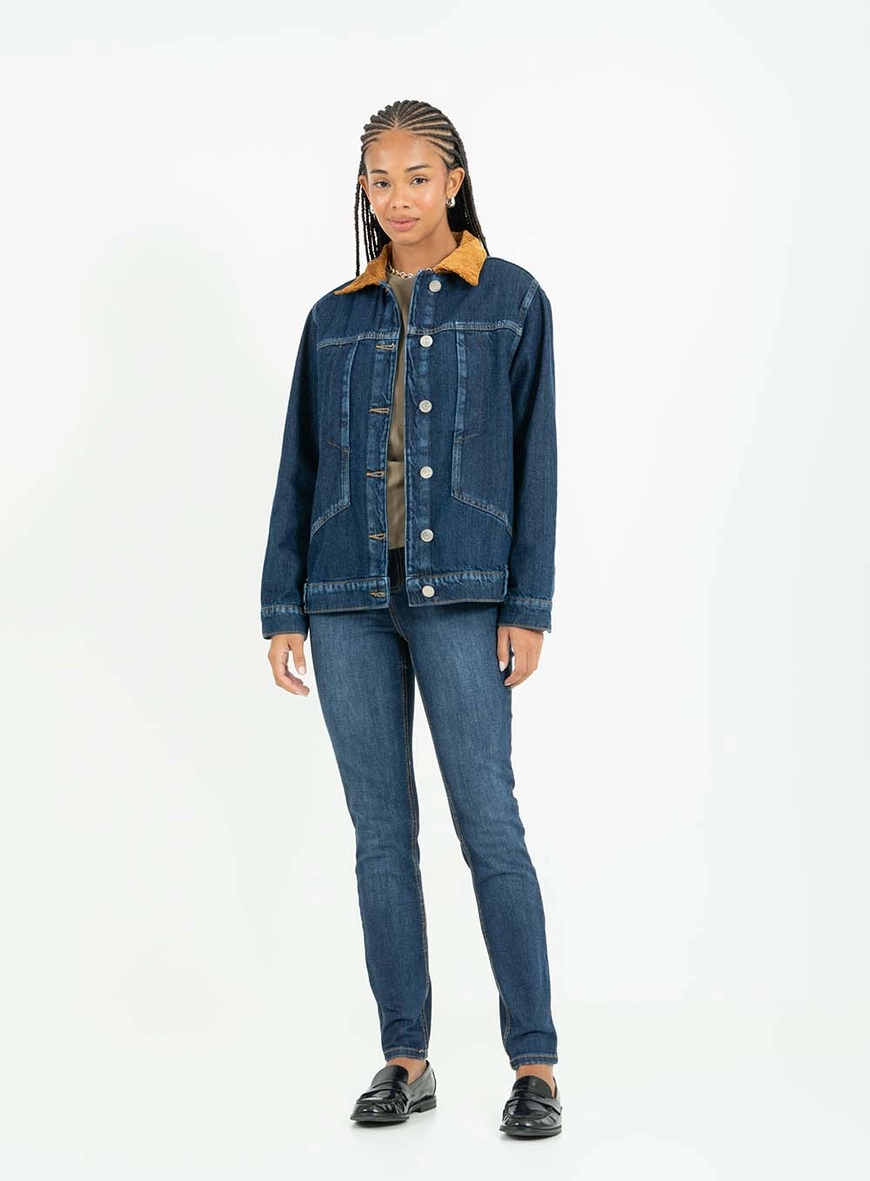 Jaqueta Jeans Slim Regular Com Gola Veludo Índigo 4