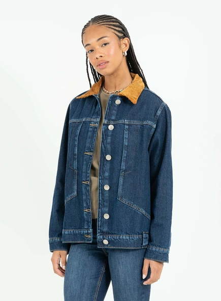Jaqueta Jeans Slim Regular Com Gola Veludo