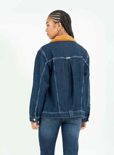 Jaqueta Jeans Slim Regular Com Gola Veludo