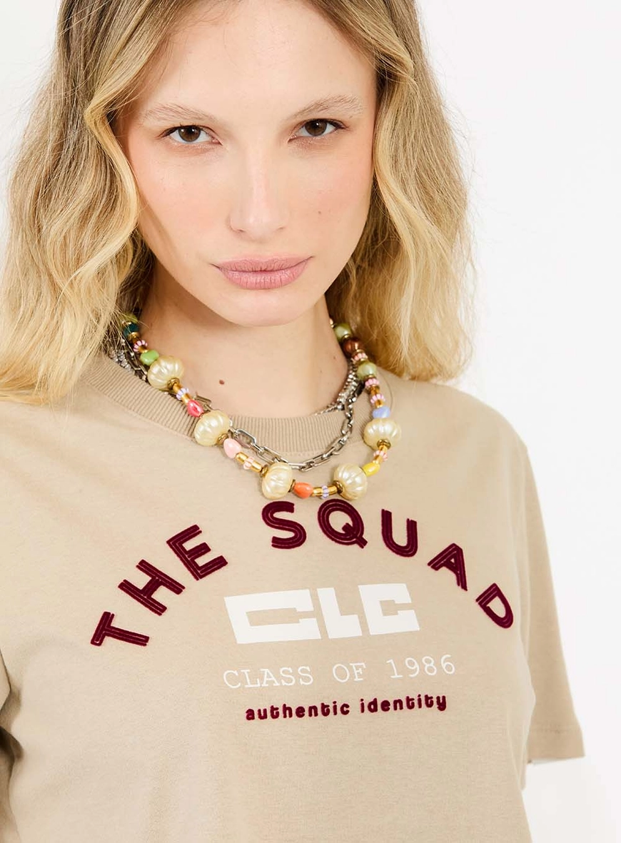 Camiseta Básica Regular Com Logomania Bege 3