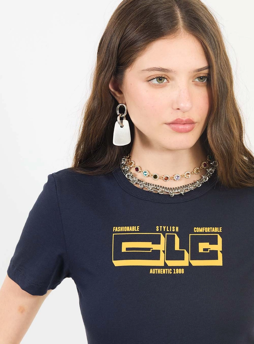 Camiseta Básica Slim Estampada Azul 3