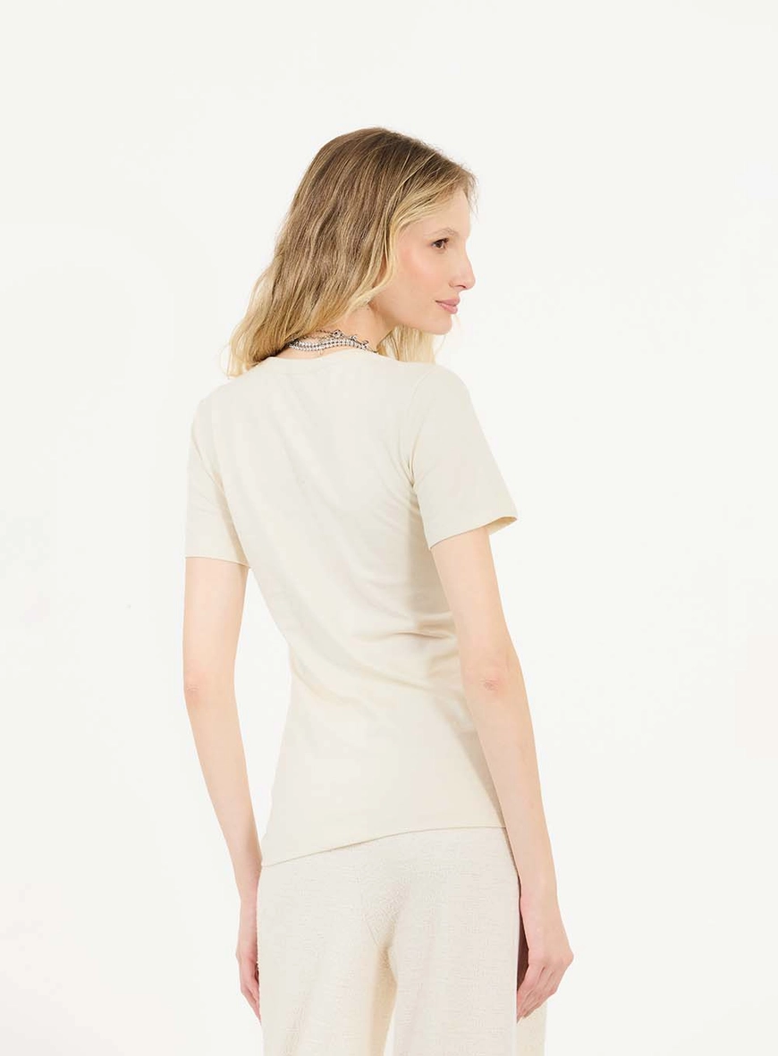 Camiseta Básica Slim Com Detalhe Bege Italian 2