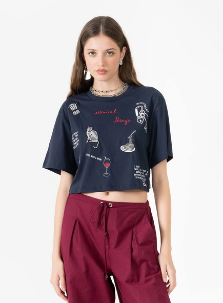 Camiseta Estampada E Bordada
