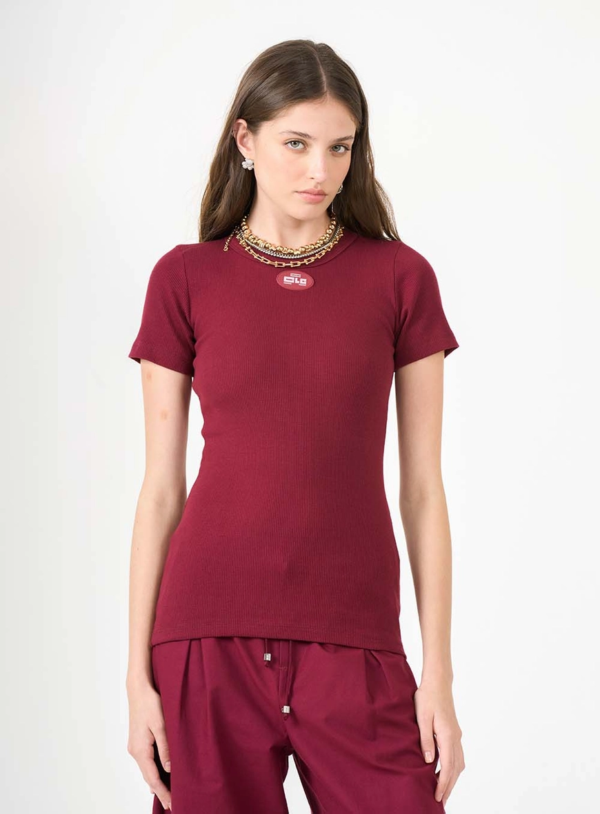 Blusa Small Canelada Com Detalhe Minimalista Bordô 1