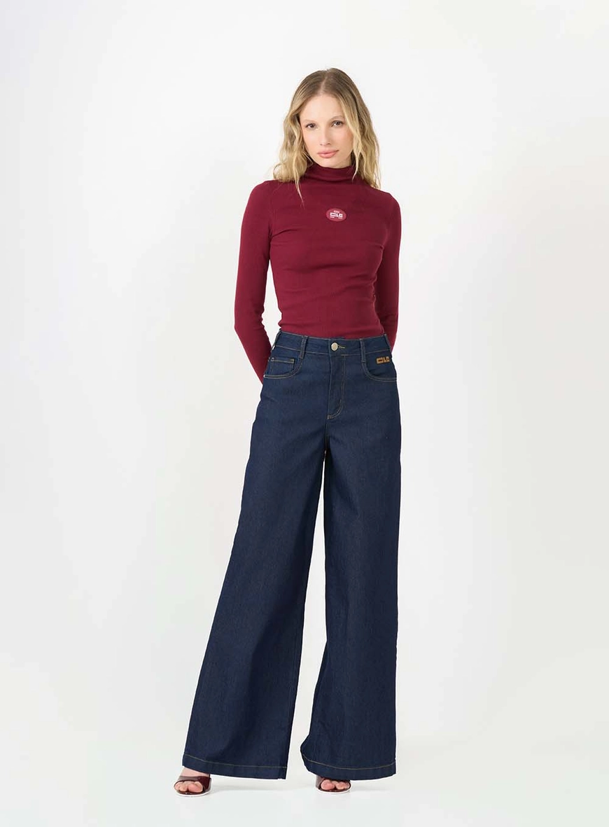 Blusa Slim Gola Alta Canelada Manga Longa Bordô 3
