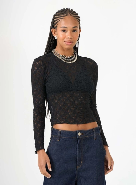 Blusa De Renda Small De Manga Longa