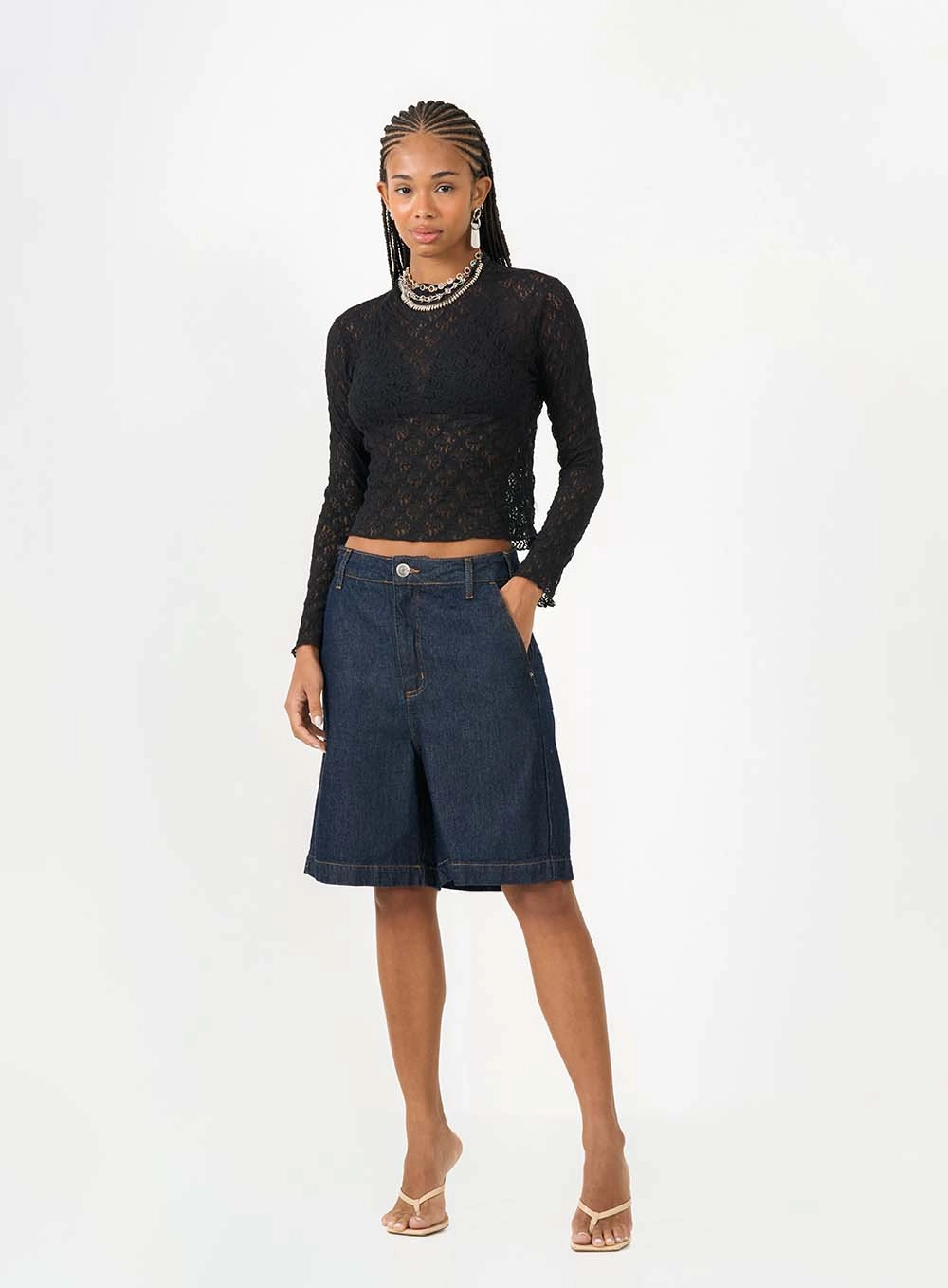 Blusa De Renda Small De Manga Longa Preto 5