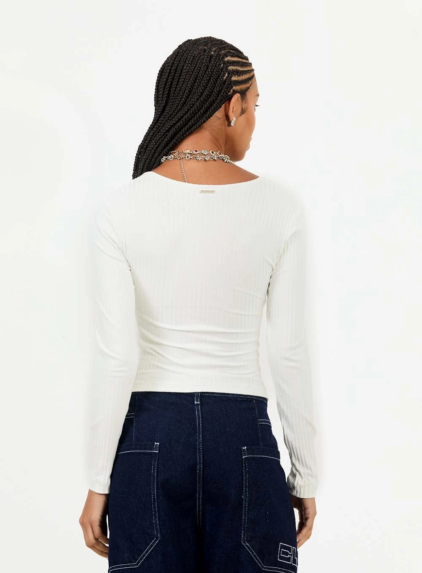 Blusa Slim Canelada Com Transpasse Manga Longa Off Shell 2