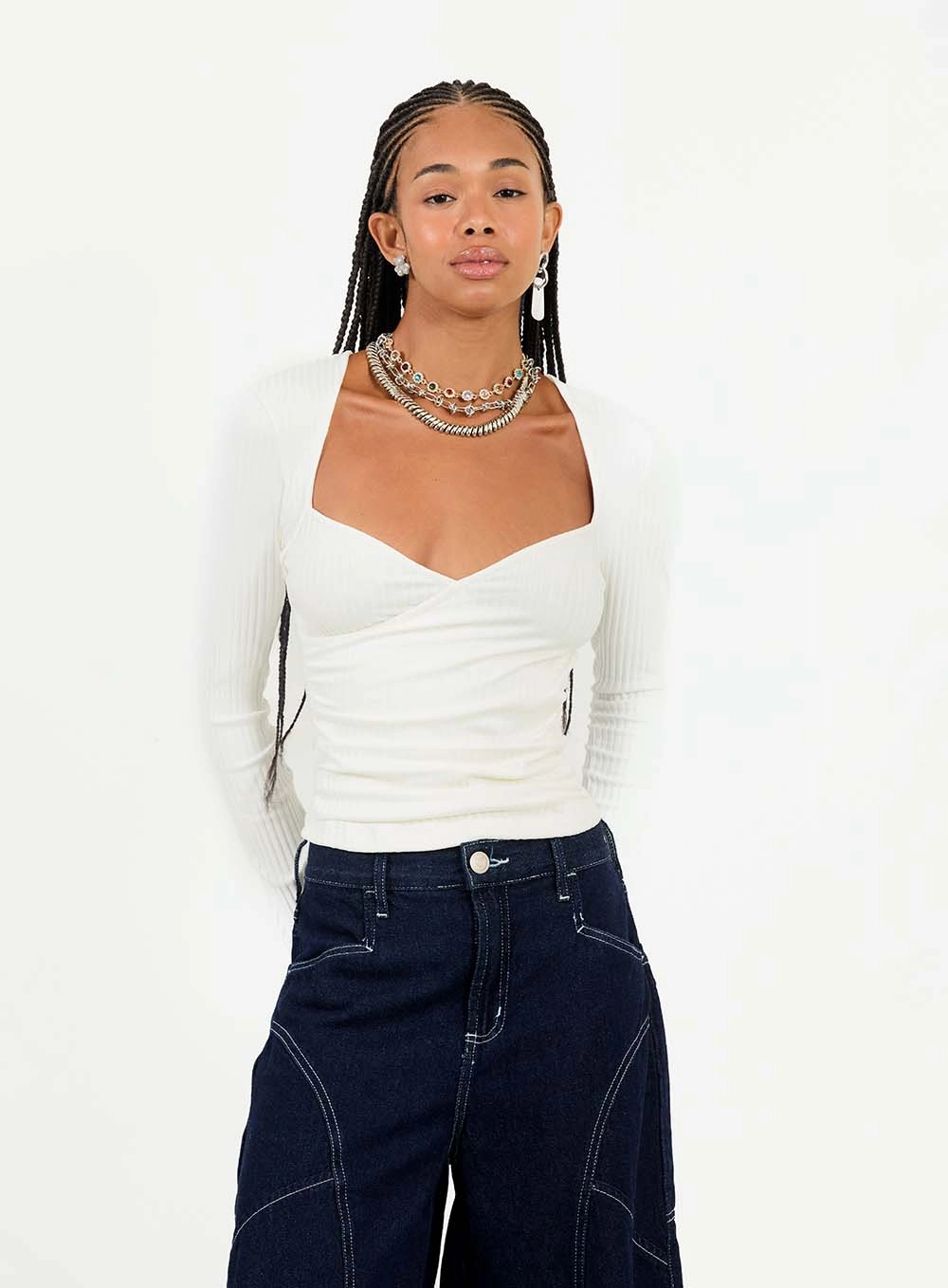 Blusa Slim Canelada Com Transpasse Manga Longa Off Shell 1
