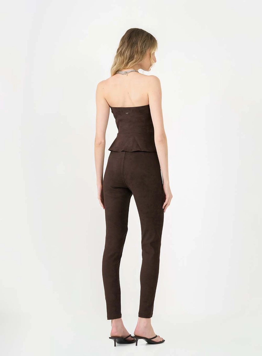 Blusa Tomara Que Caia Peplum Em Camurça Marrom 4