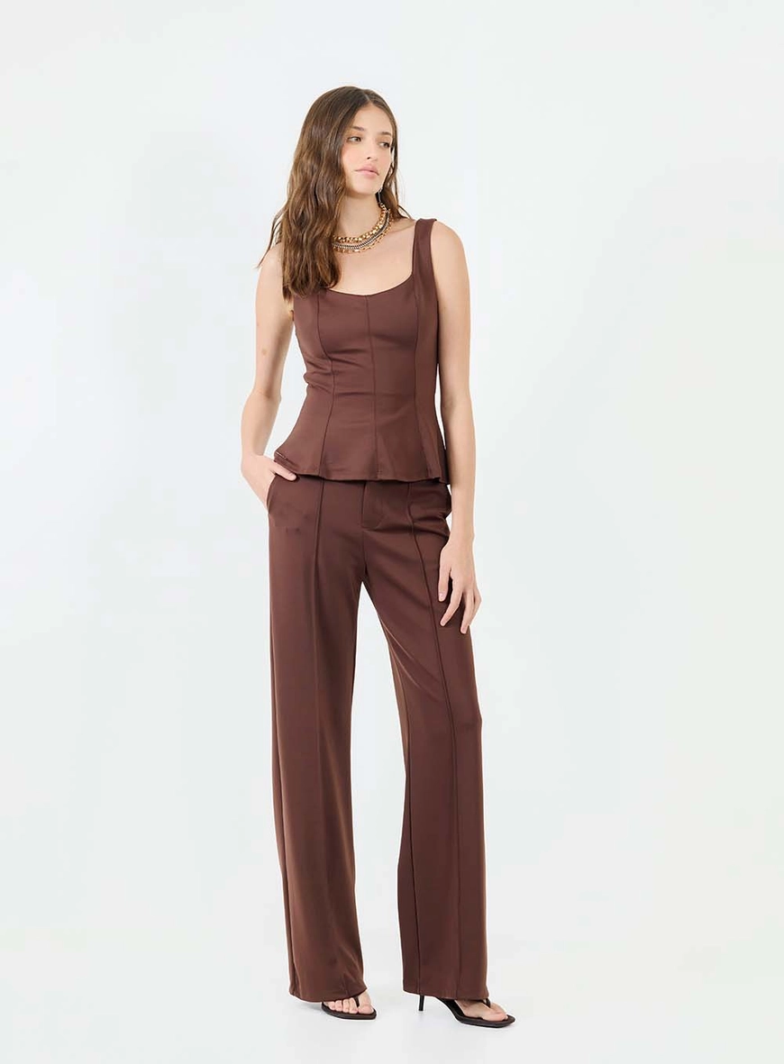 Blusa Peplum Decote U Marrom 3