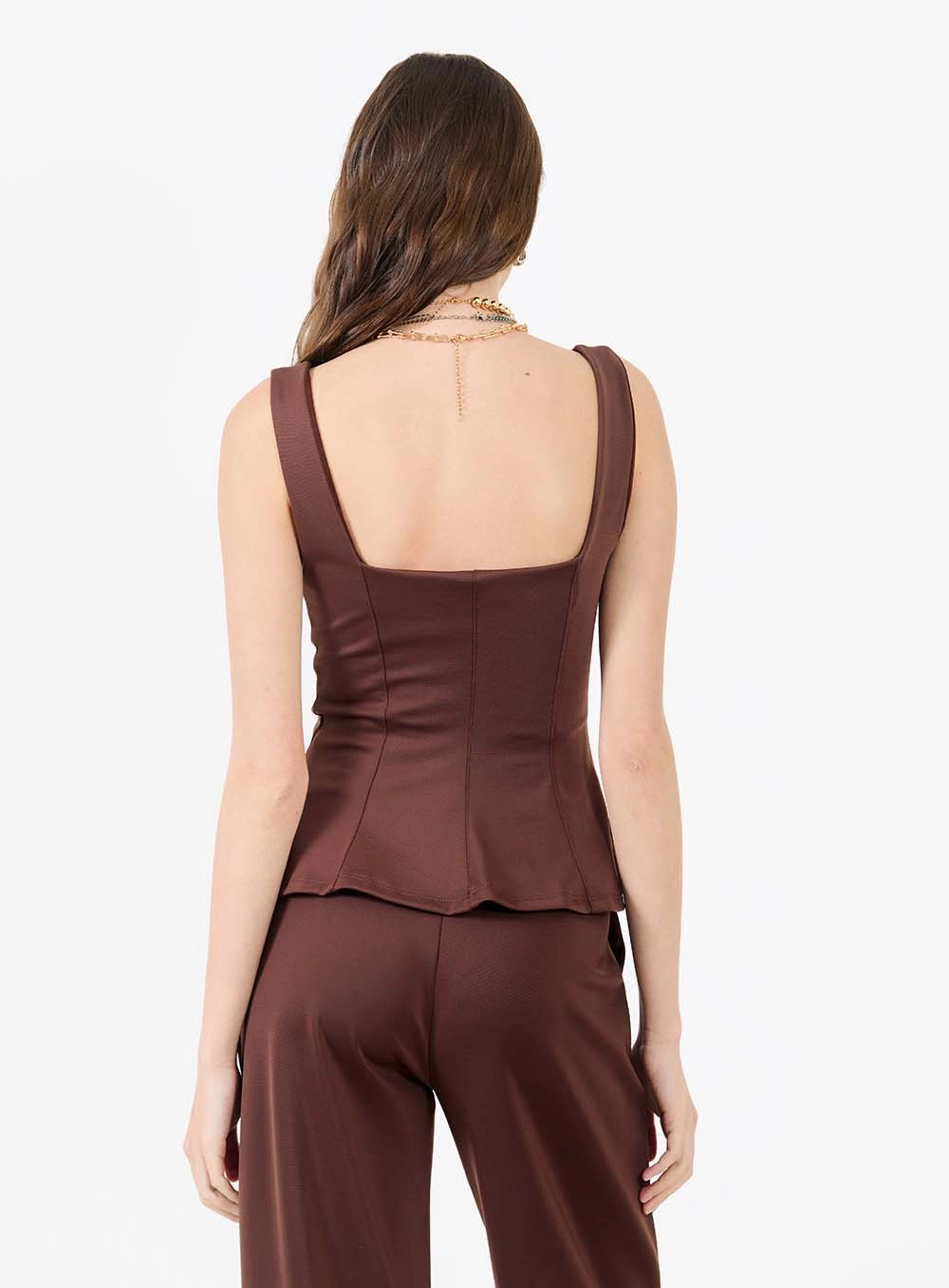 Blusa Peplum Decote U Marrom 2