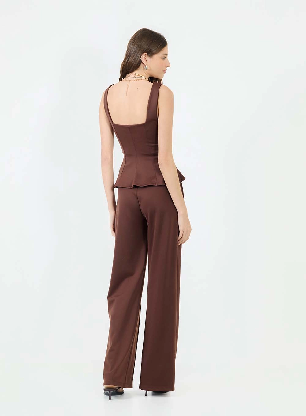 Blusa Peplum Decote U Marrom 4