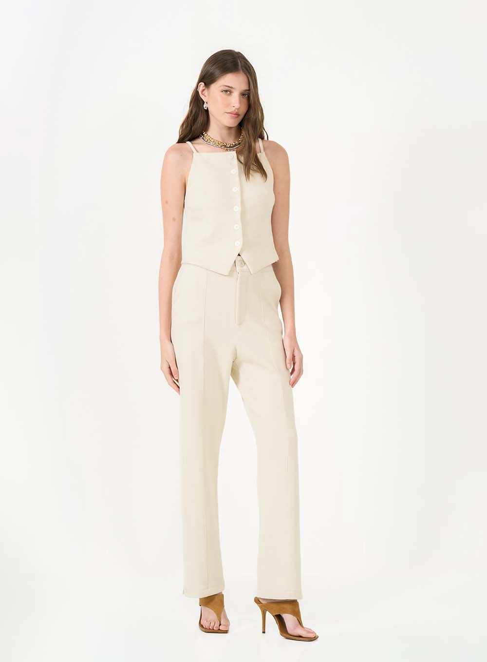Blusa Slim Com Botões Frontais Bege Italian 3