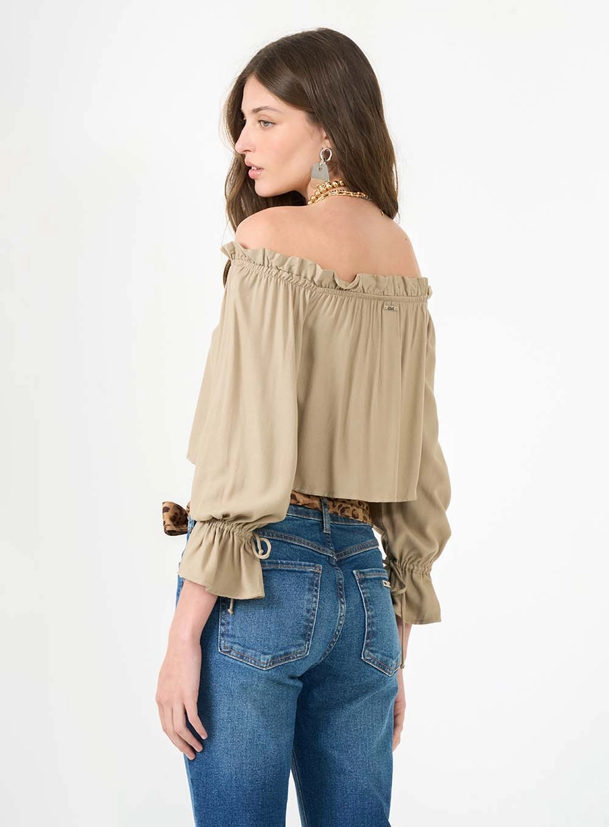 Blusa Bata Com Franzido E Amarração Bege 2