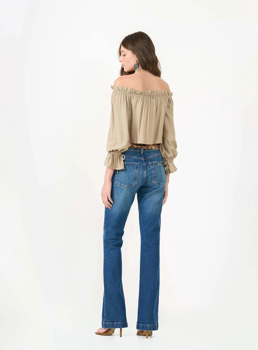 Blusa Bata Com Franzido E Amarração Bege 4