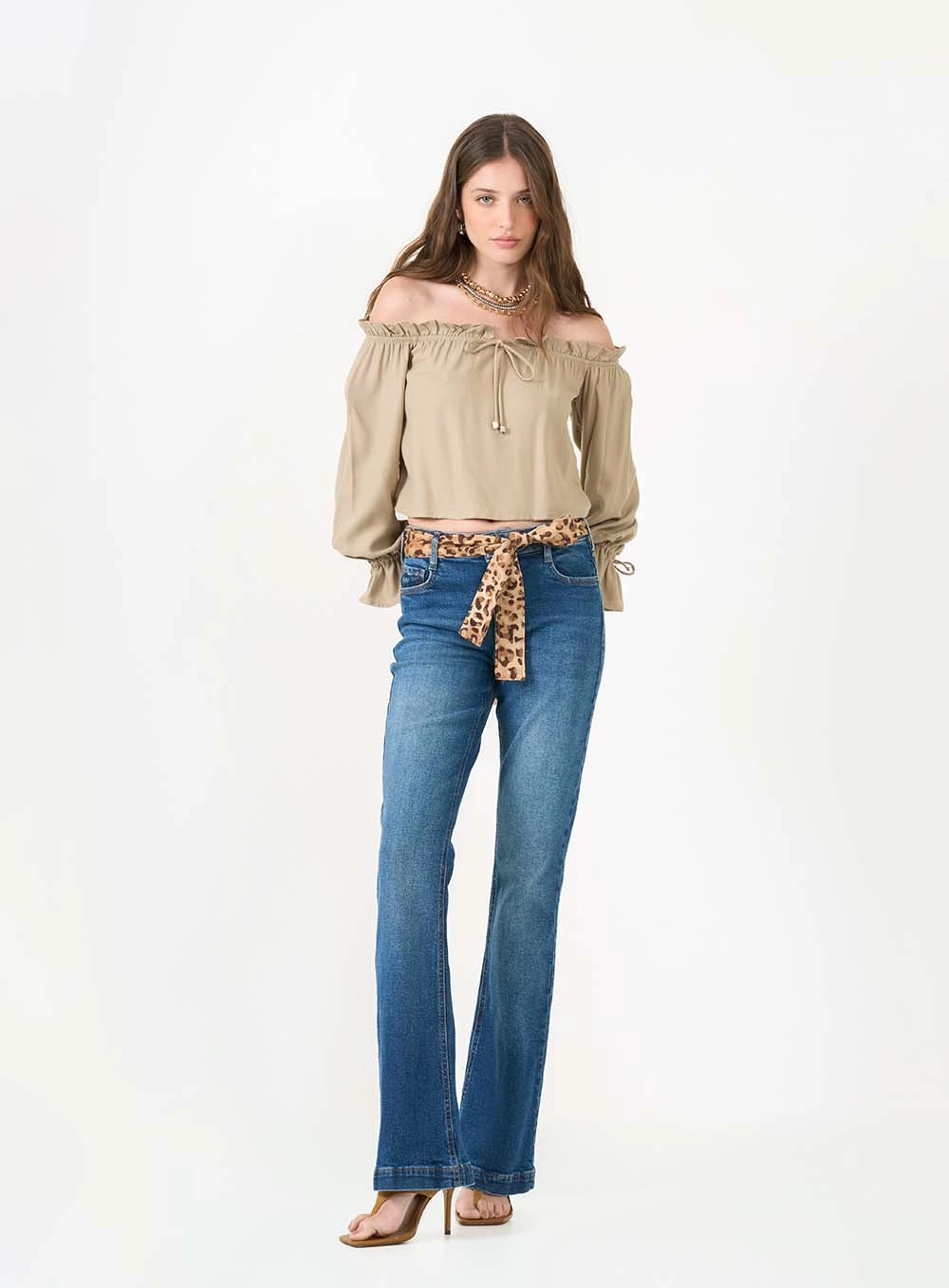 Blusa Bata Com Franzido E Amarração Bege 3