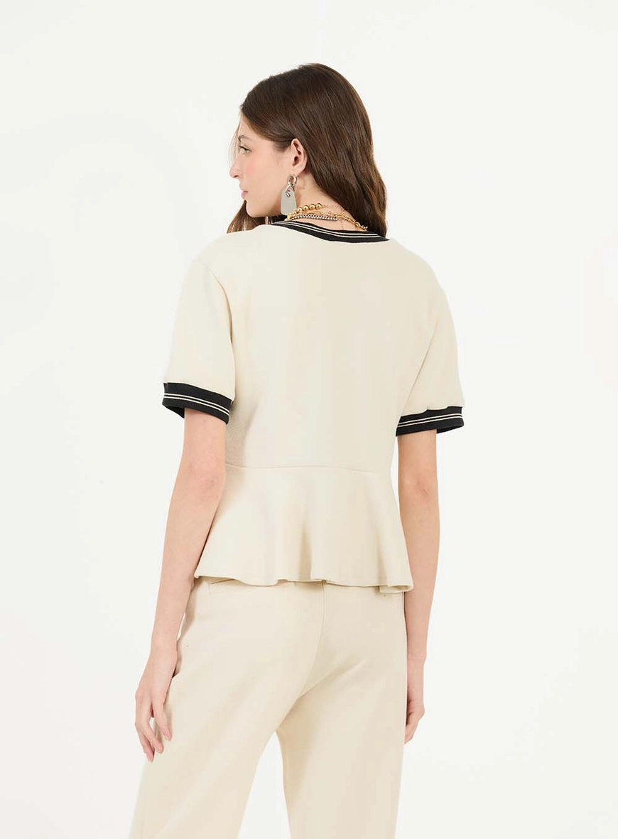Blusa Comfort Com Gola V Com Retilínea Bege Italian 2