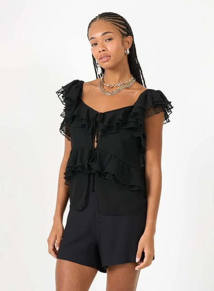Blusa Comfort Com Detalhe Tule Com Babados