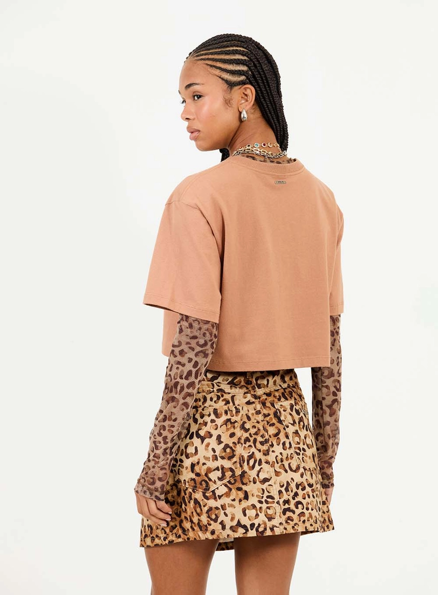 Camiseta Feminina Com Detalhe Tule Bege 2