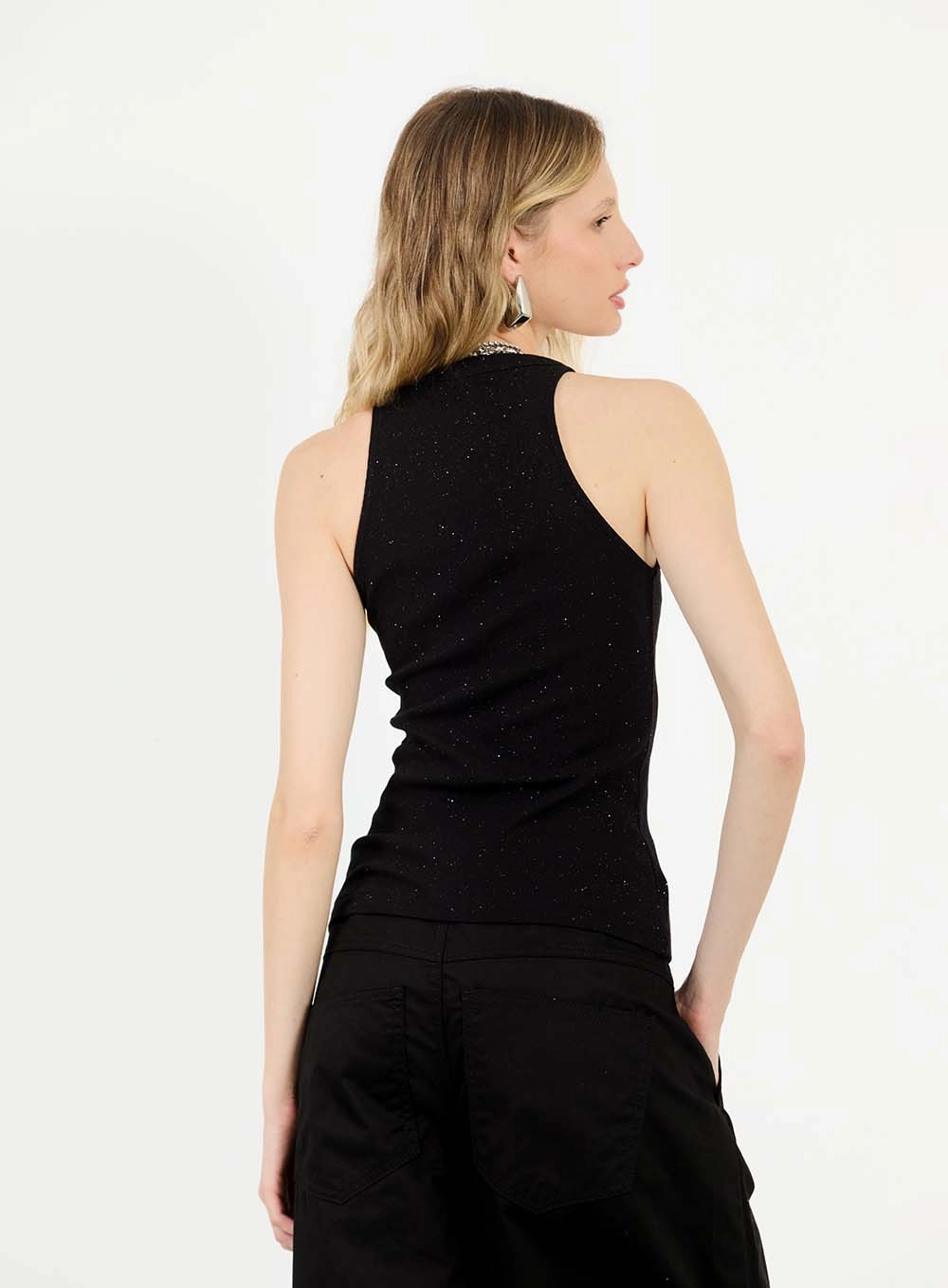 Regata Slim Canelada Com Detalhe Em Glitter Preto 2
