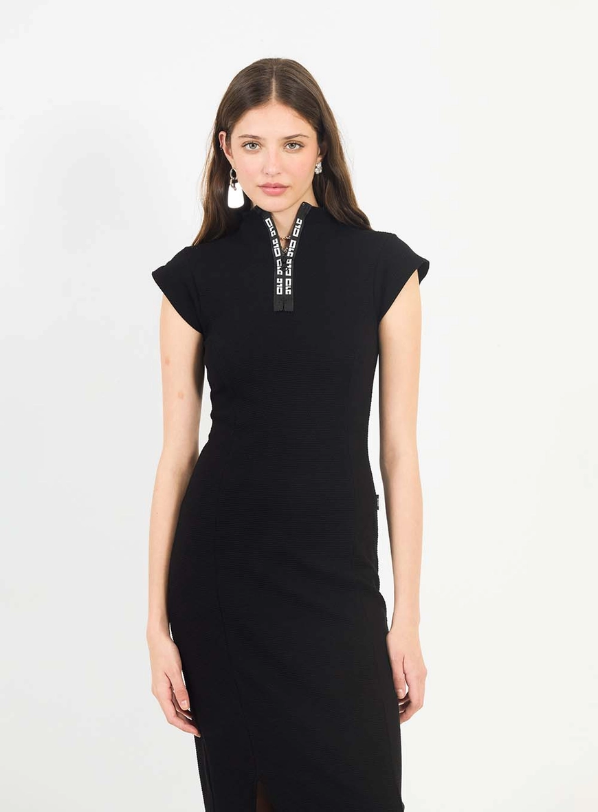 Vestido Midi Slim Com Fenda E Zíper Personalizado Preto 1