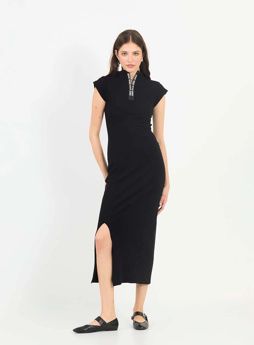 Vestido Midi Slim Com Fenda E Zíper Personalizado Preto 4