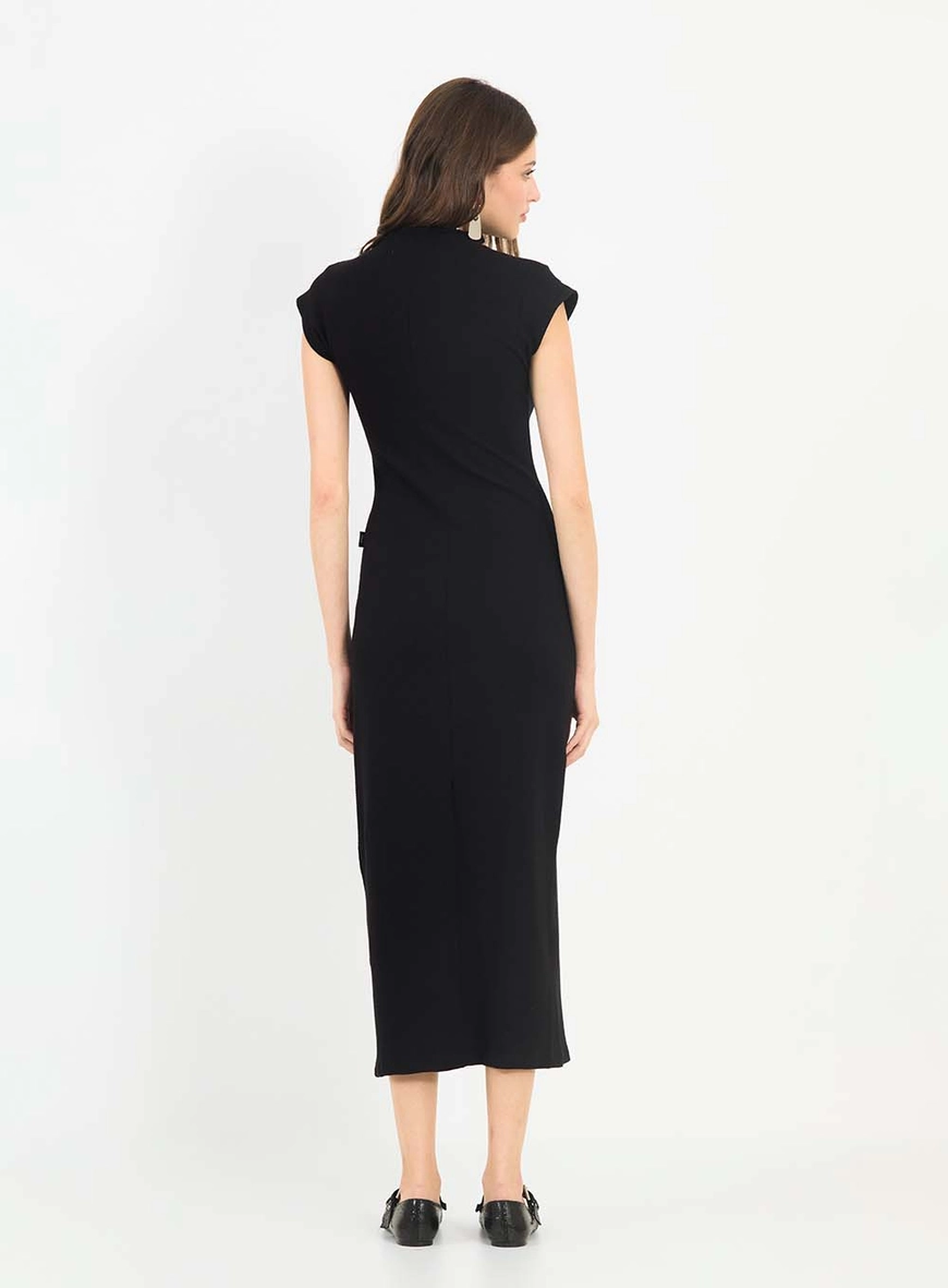 Vestido Midi Slim Com Fenda E Zíper Personalizado Preto 5