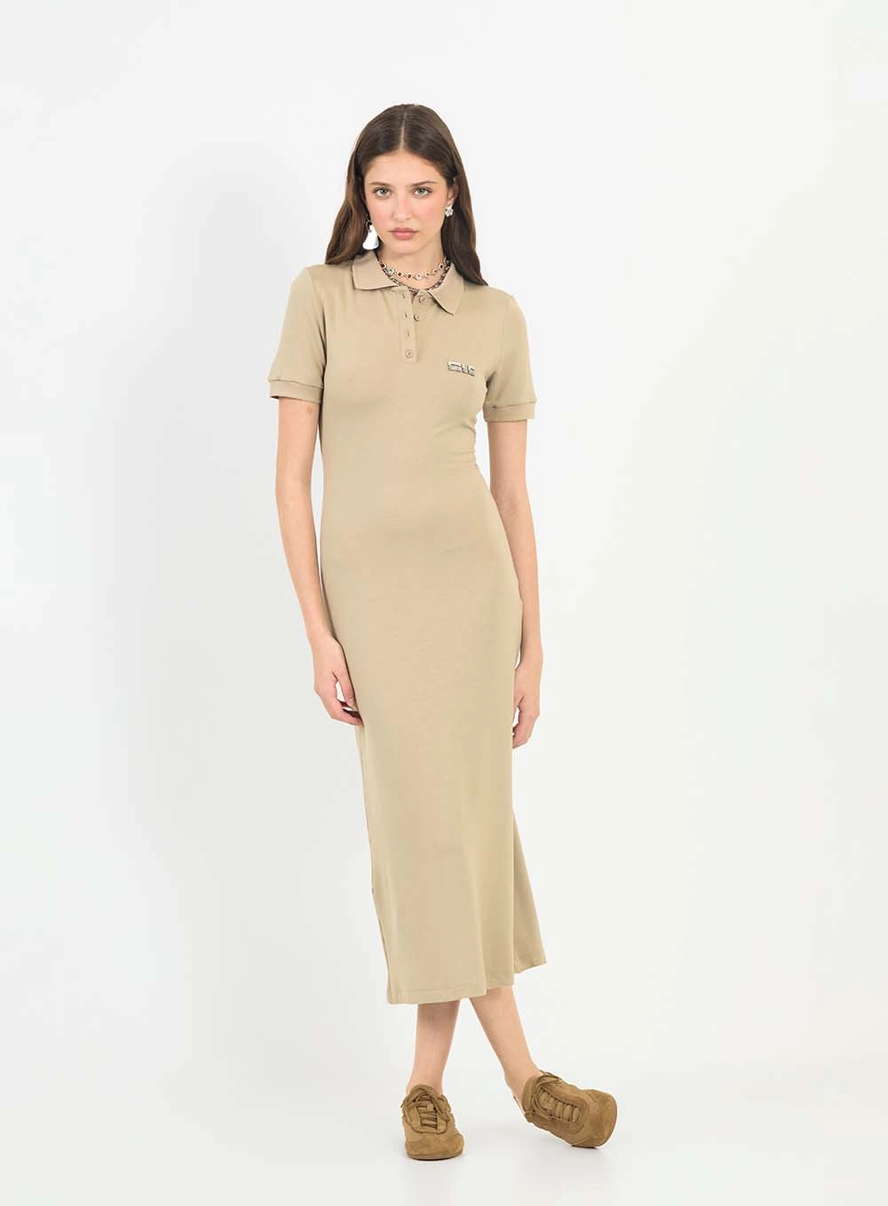 Vestido Midi Slim Polo Bege 1