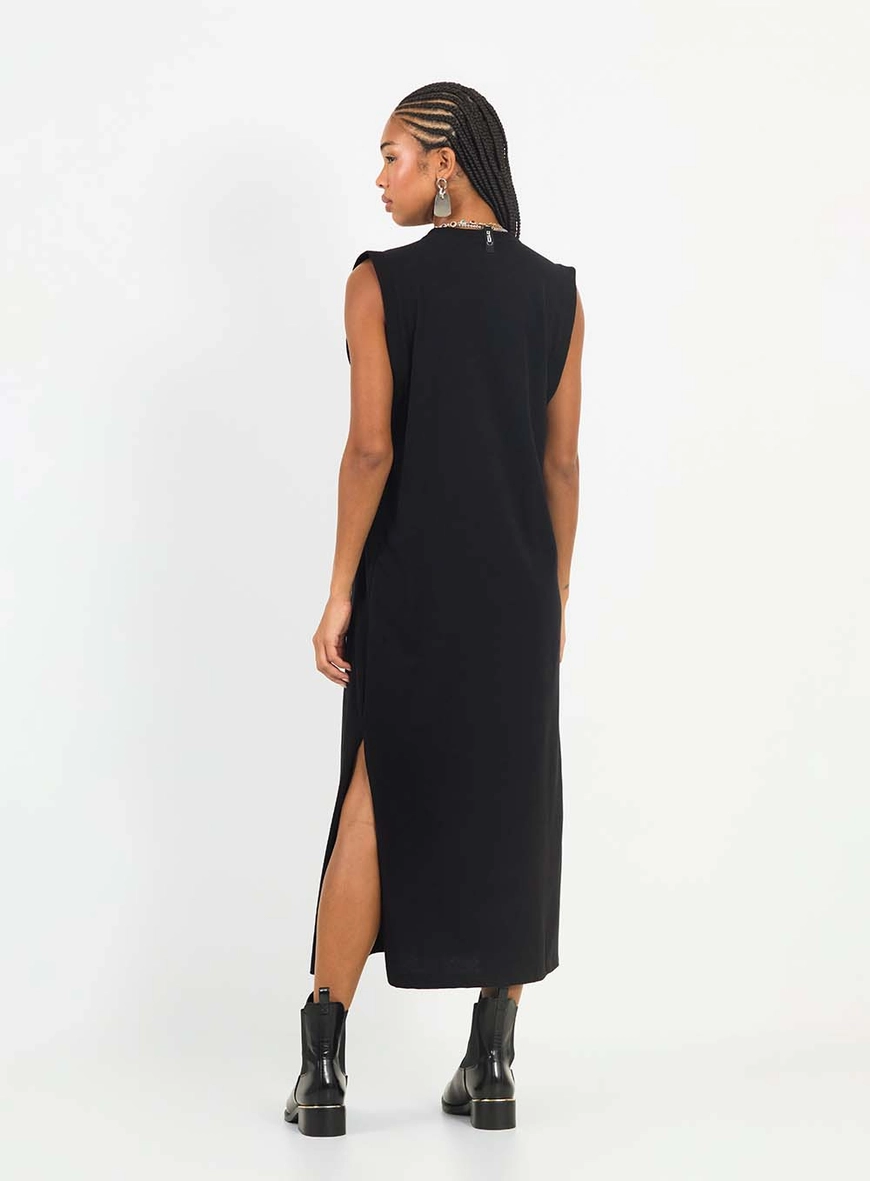 Vestido Midi Comfort Com Fenda Preto 2