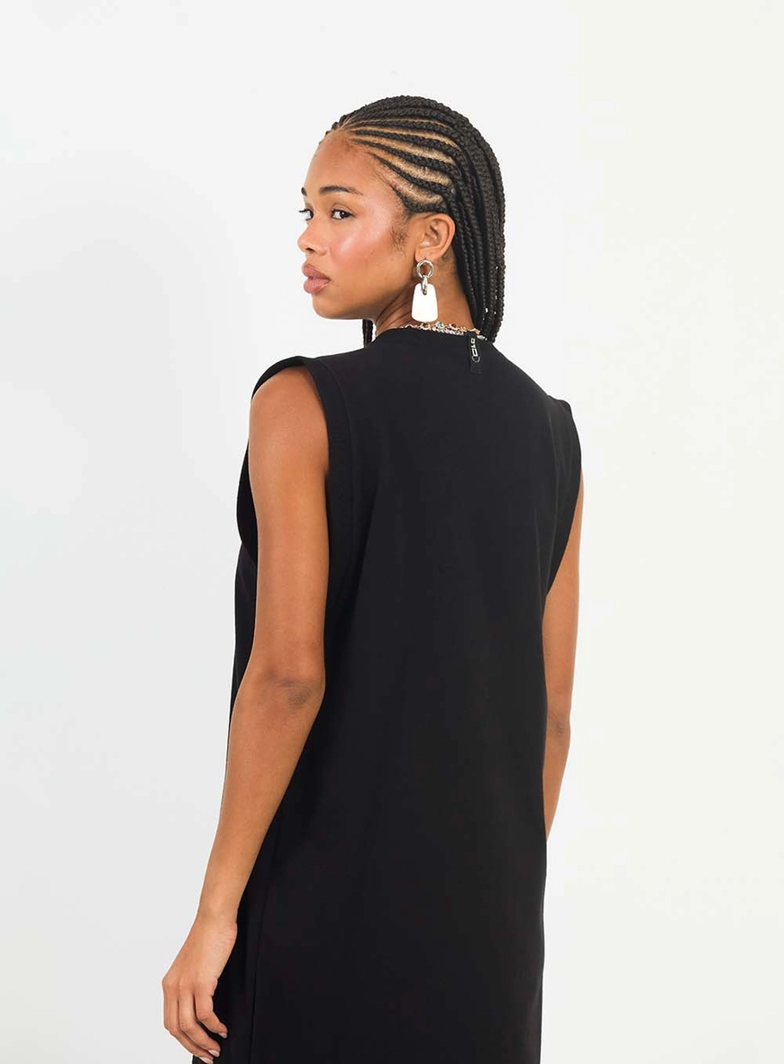 Vestido Midi Comfort Com Fenda Preto 4