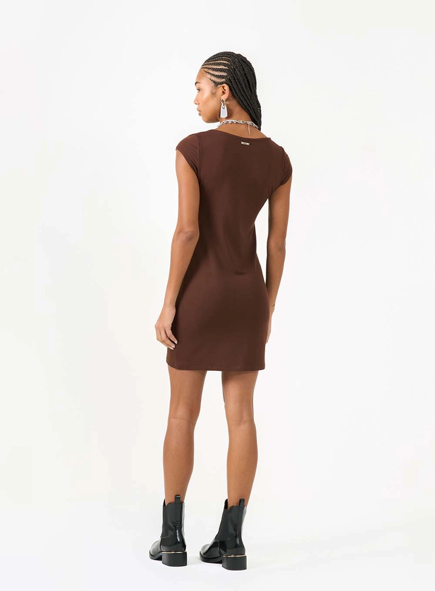 Vestido Curto Small Com Decote Quadrada Marrom 2