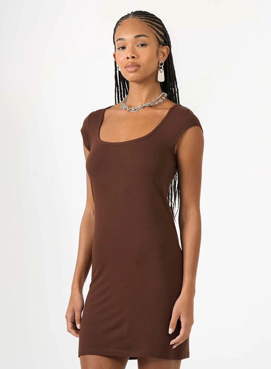 Vestido Curto Small Com Decote Quadrada Marrom 3