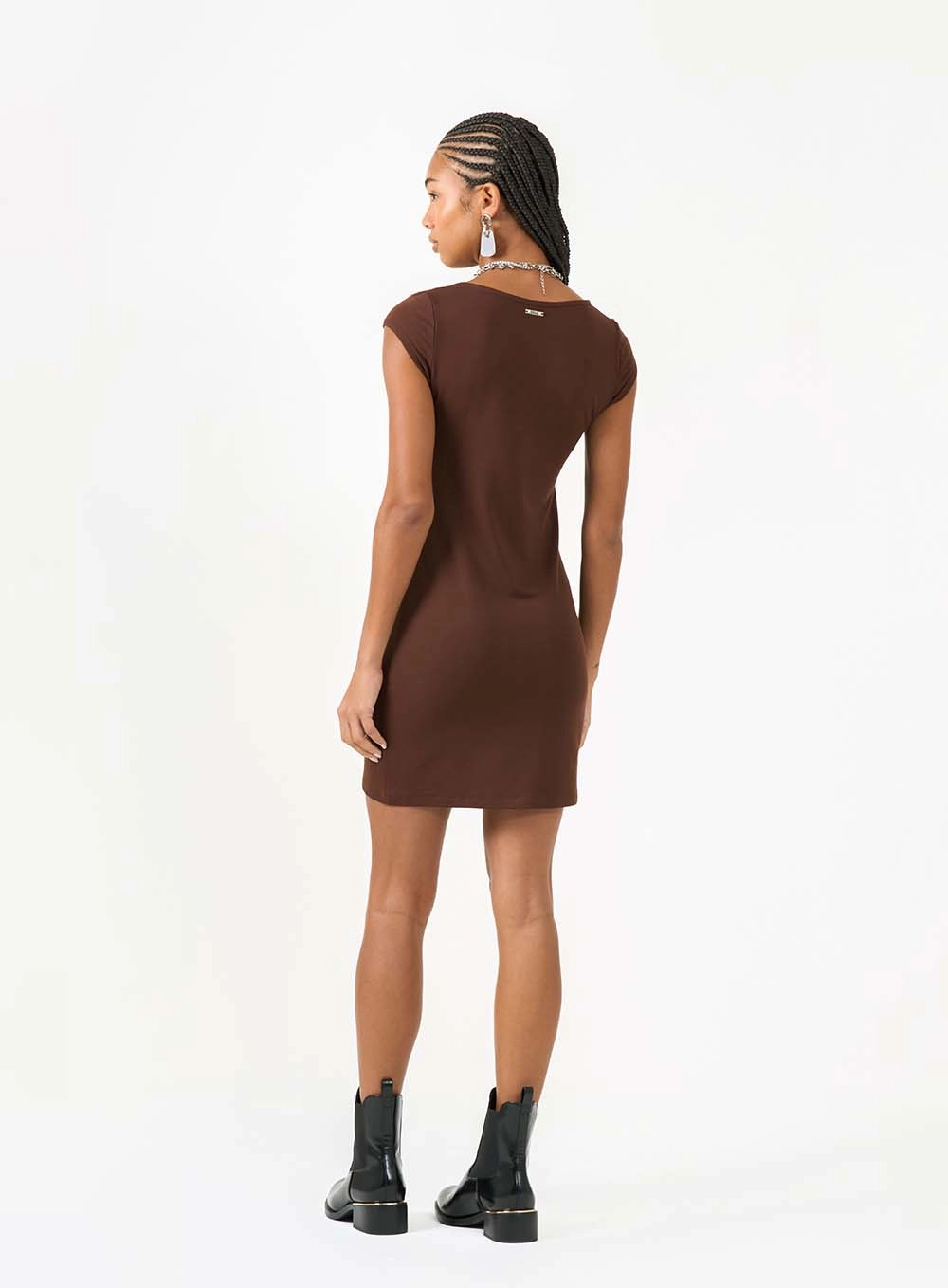 Vestido Curto Small Com Decote Quadrada Marrom 2