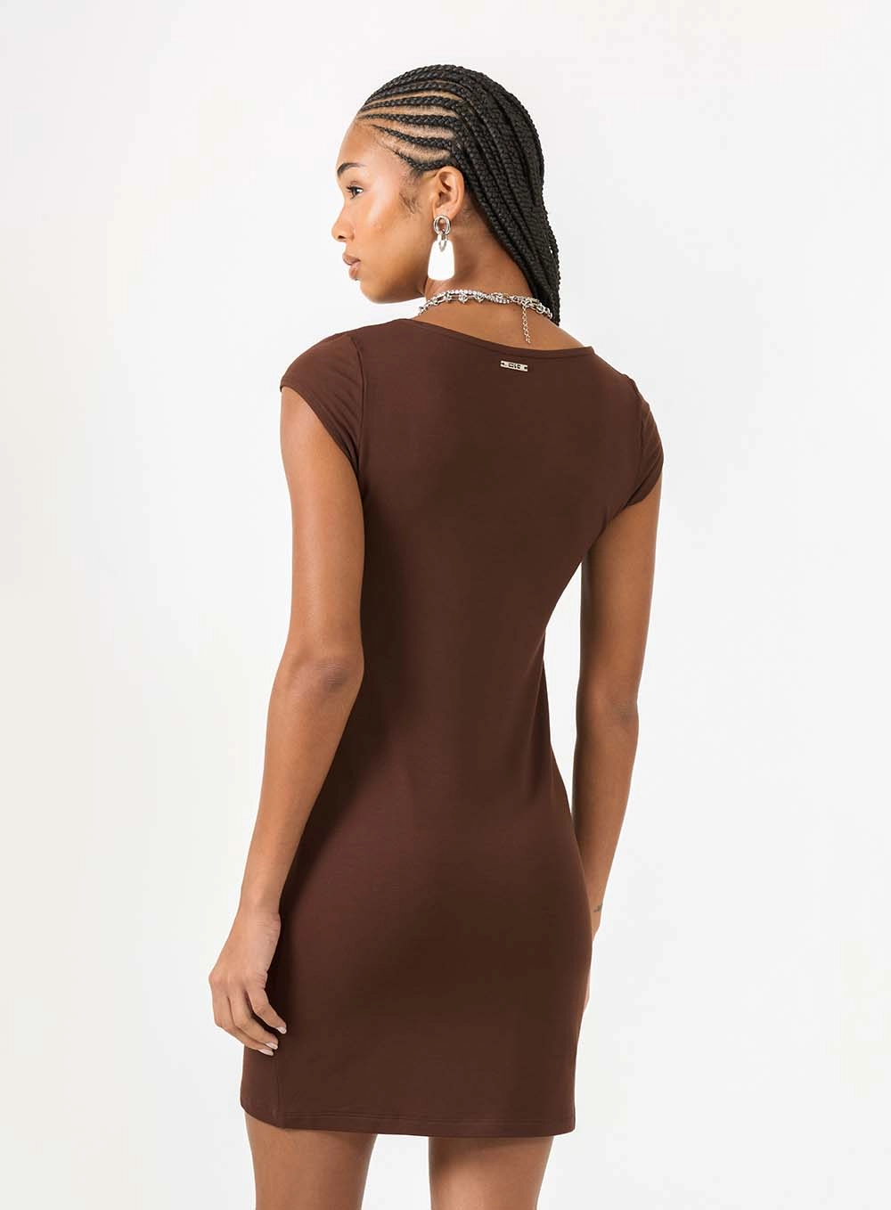 Vestido Curto Small Com Decote Quadrada Marrom 4