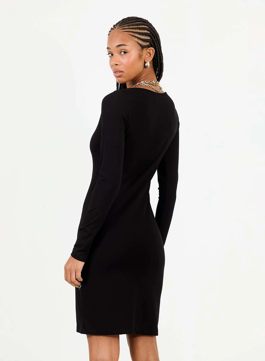 Vestido Curto Slim Em Malha Crepe Com Decote Canoa Preto 4